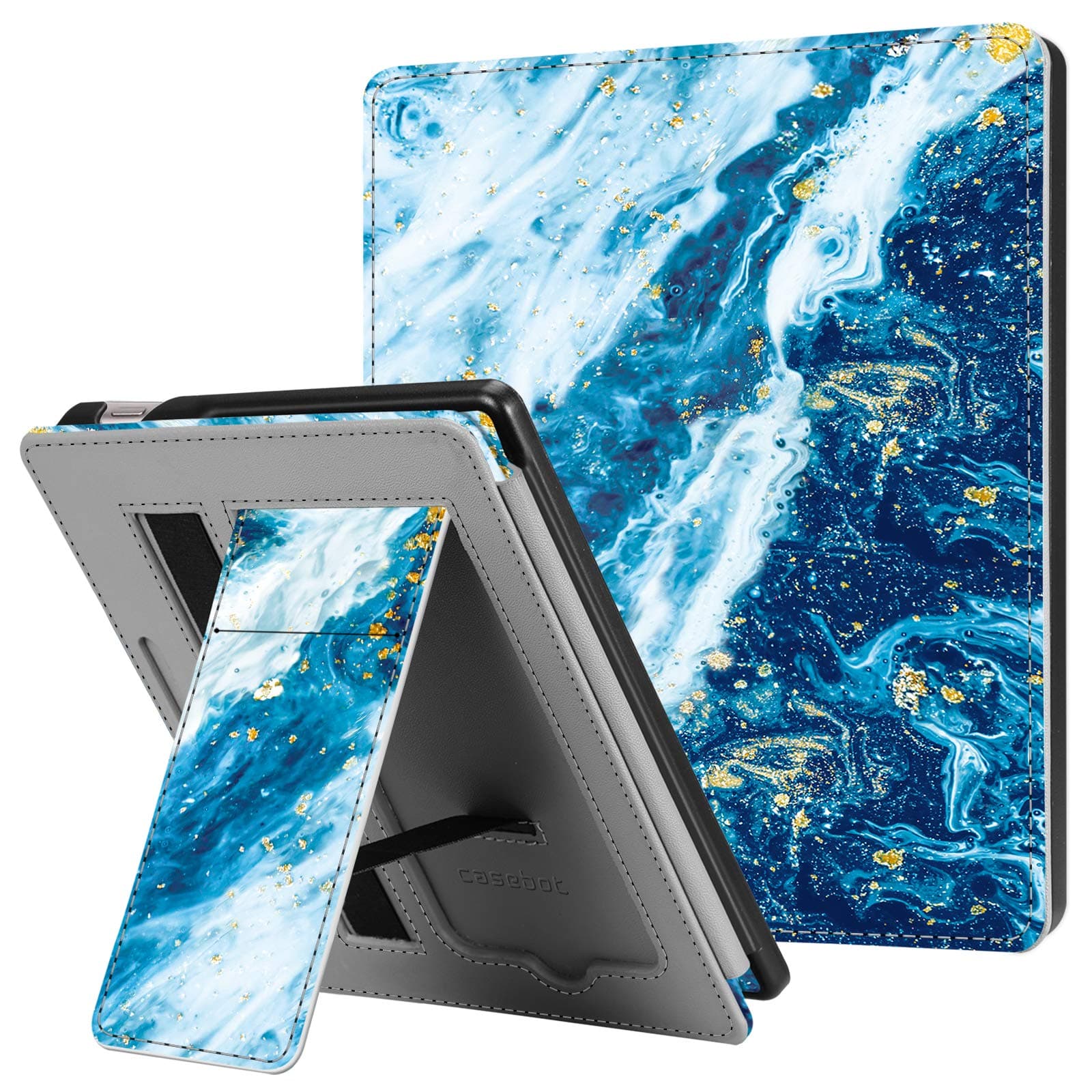 CaseBot Stand Case for Kindle Oasis (10th/9th Generation, 2019/2017 Release) - Premium PU Leather Sleeve Cover with Card Slot and Hand Strap, Sandy Wave