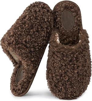 Women's Scuff Slippers Furry Cute Curly Faux Wool Slip-on Indoor Memory Foam House Shoes