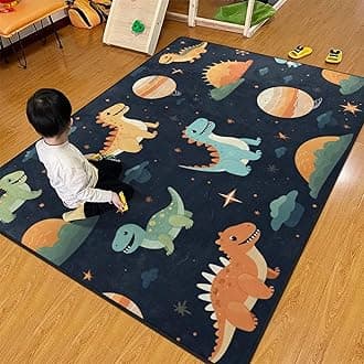 Dinosaur Rug, Kids Playmat Rugs - 5x7 Ft Kids Carpet with Rubber Backing, Cute Baby Dinosaur Park Play Mat Great for Boys Girls Bedroom Playroom - Non-Slip Have Fun Safe Nursery Rug