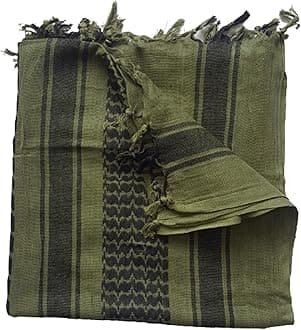100% Cotton Olive Green and Black Shemagh Scarf Arab Keffiyeh Military Desert Head Neck Wrap Unisex