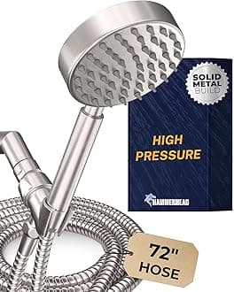 Solid Metal Handheld Shower Head with Hose and Brass Holder - BRUSHED NICKEL - 2.5 GPM High Pressure Shower Heads with Adjustable Shower Wand Bracket - 6ft Flexible Extension