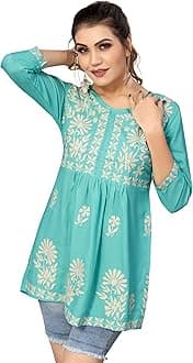 Bee M Pee Designer Short Kurti Tops for Jeans for Women I Chikankari Rayon Cotton Long Kurta Kurti for Women I Stylish wear Kurti top for Girls