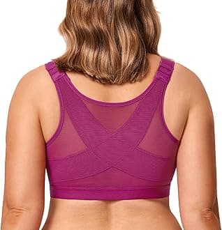 DELIMIRA Women's Full Coverage Front Closure Wire Free Back Support Posture Bra