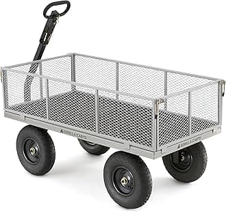 Steel Utility Garden Cart, 1,000-Pound Capacity, Gray - Heavy-Duty Outdoor Wagon with Removable Sides, 13-Inch Pneumatic Tires, and Convertible Pull or Tow Handle