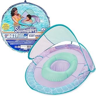 SwimWays Baby Spring Float with Adjustable Canopy and UPF Sun Protection, Blue Lobster