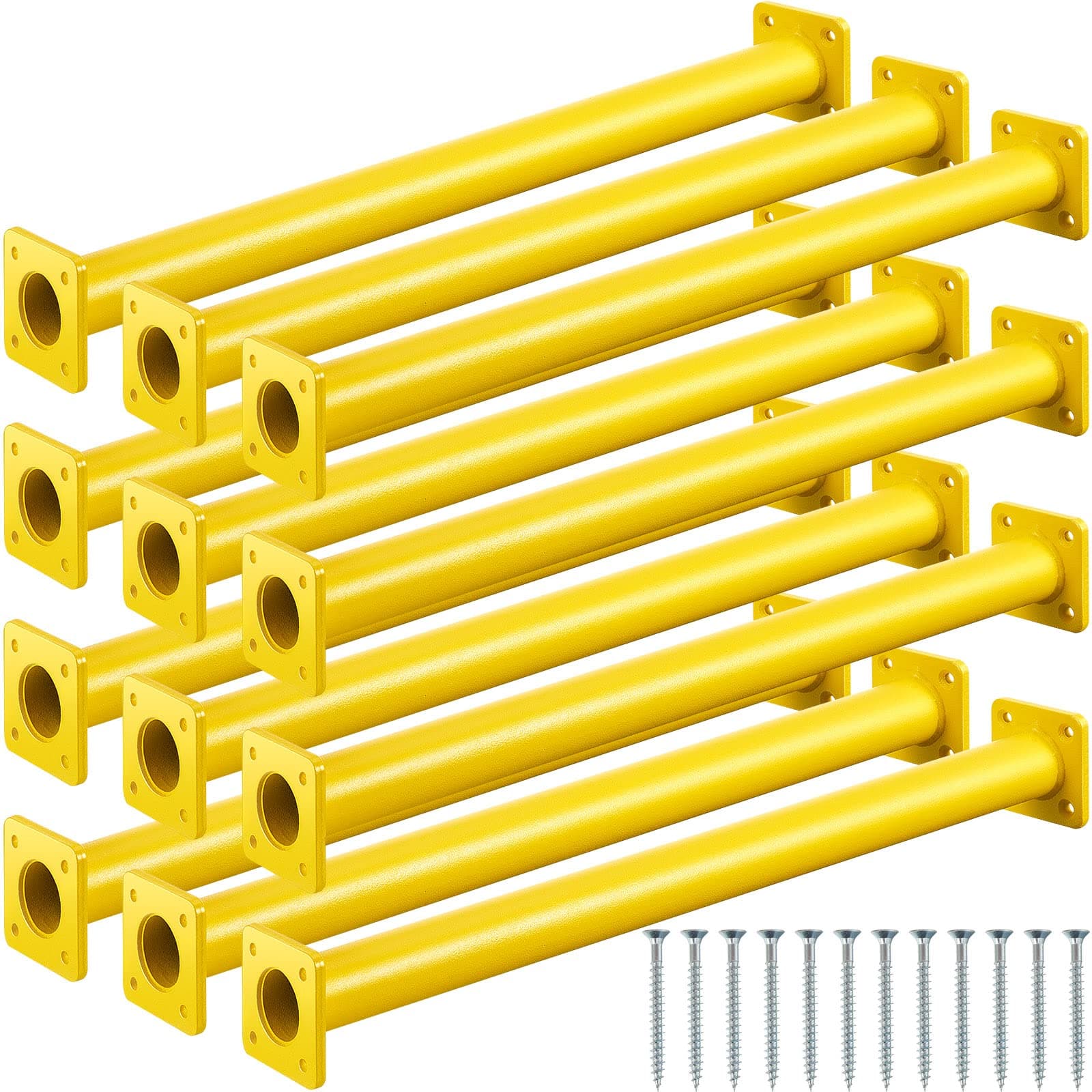 Dunzy 12 Pack Monkey Bars Swing Set Accessories Rods Playset Ladder Rungs Hardware Kit Steel Monkey Bar with Screws for Backyard Playground Equipment Mounting Plates(16.5 Inch,Yellow)