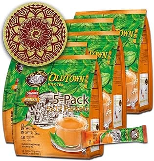 5-Pack OLDTOWN White Coffee 3 in 1 Asian Instant Coffee Package with a Cork Coaster, old town White Coffee 75 Packets with a Random Flavor Sample Packet (5-PACK, MLT)
