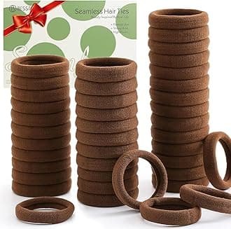 Bessrung 100 Pcs Thick Seamless Hair Ties, Ponytail Holders, Dark Brown, No Damage for Thick Hair