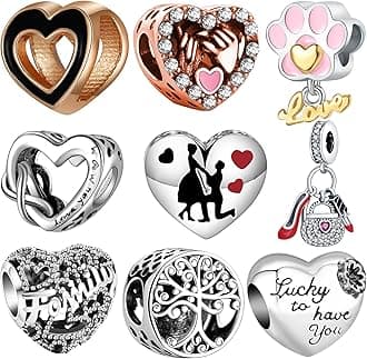 9 Pack Plated Silver Spacer Beads Charms fit Bracelet Dangle Set