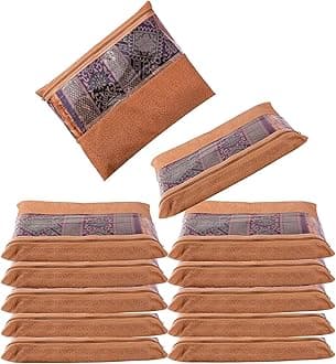 JD FRESH Pack of 12 Peices Saree Covers With Zip Saree Bags Storage Sari Cover Bags Cotton Saree Cover Saree Organizer For Wardrobe Saree Pouches For Storage Sari Bags (Size 14 x 17 Inch)