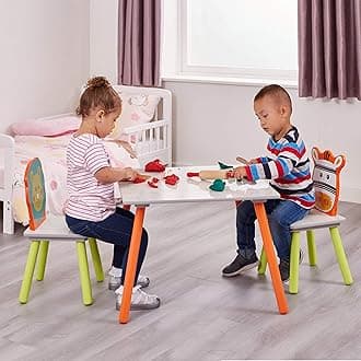 Liberty House Toys Lion and Zebra Table and Chairs, MDF, 44cm H W x 60cm D