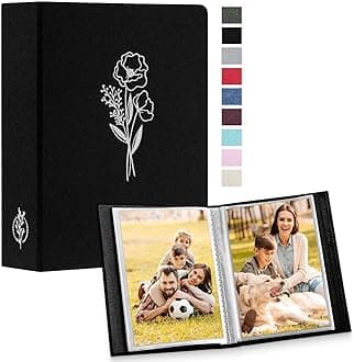 Lanpn Small Photo Album 6x4 2 Packs, Each Pack holds 100 Pictures, Slip in Pockets Mini Linen Top Loading Photo Albums for Portrait Only 10x15cm Picture Black