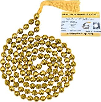 Golden Hematite Crystal Japa Mala Ganthi - 108 Beads Buddhist Prayer Beads - AAA Grade Original Healing Gemstone Agate Mala for Yoga Meditation Spiritual Reiki Feng Shui