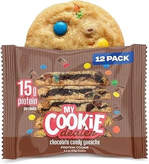 Protein Cookies, Chocolate Candy Ganache (2.2oz, Pack of 12) - 15g Protein per Cookie - Individually Wrapped Workout Snacks for On-The-Go Travel