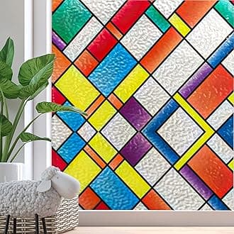 Zindoo Stained Glass Window Film Privacy for Glass Windows, No-Glue Frosted Window Film, Decorative Opaque Window Privacy Film UV Blocking Static Cling for Home Kitchen Office, 75x200 cm