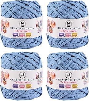 NESTNHAVEN Creative Cotton T-Shirt Yarn Carpet, Knitting Yarn for Hand Knitting DIY Bags, Baskets, Blanket, Cushion Crocheting Projects 200 GMS (Glacier Blue) | (400 Gm)