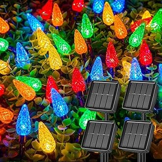 Brightown 4 Pack Solar Operated C6 Strawberry String Lights, 22.64ft 50 LEDs Multicolor LED Christmas Fairy Lights, Solar Christmas Lights Outdoor, Christmas Decorations for Christmas Tree