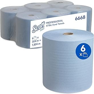 Scott® Rolled Paper Hand Towels 6668 – Blue 1-Ply Paper Towels for Efficient Hand Drying in High-Use Areas – 6 Rolls x 304m (1,824m Total)