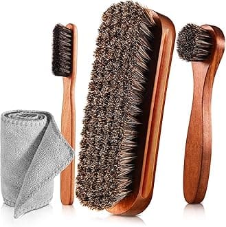 4 Pcs Horsehair Shine Shoes Brush Kit Polish Dauber Applicators Cleaning Leather Shoes Boots Care Brushes Suede Cleaner Brush with Microfiber Shoe Cloth(4 Pcs Style A)