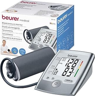 Beurer BM 35 upper arm blood pressure monitor, risk indicator and arrhythmia detection, 2 x 60 user memories, average blood pressure calculation, for upper arm circumferences of 22-36 cm