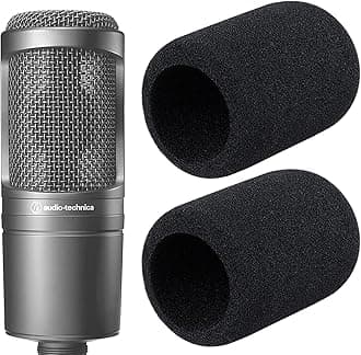 YOUSHARES Audiotechnica AT2020 Foam Mic Windscreen - 2 Pack Large Size Microphone Cover Pop Filter for Audio Technica AT2020 and Other Large Microphones (Black)