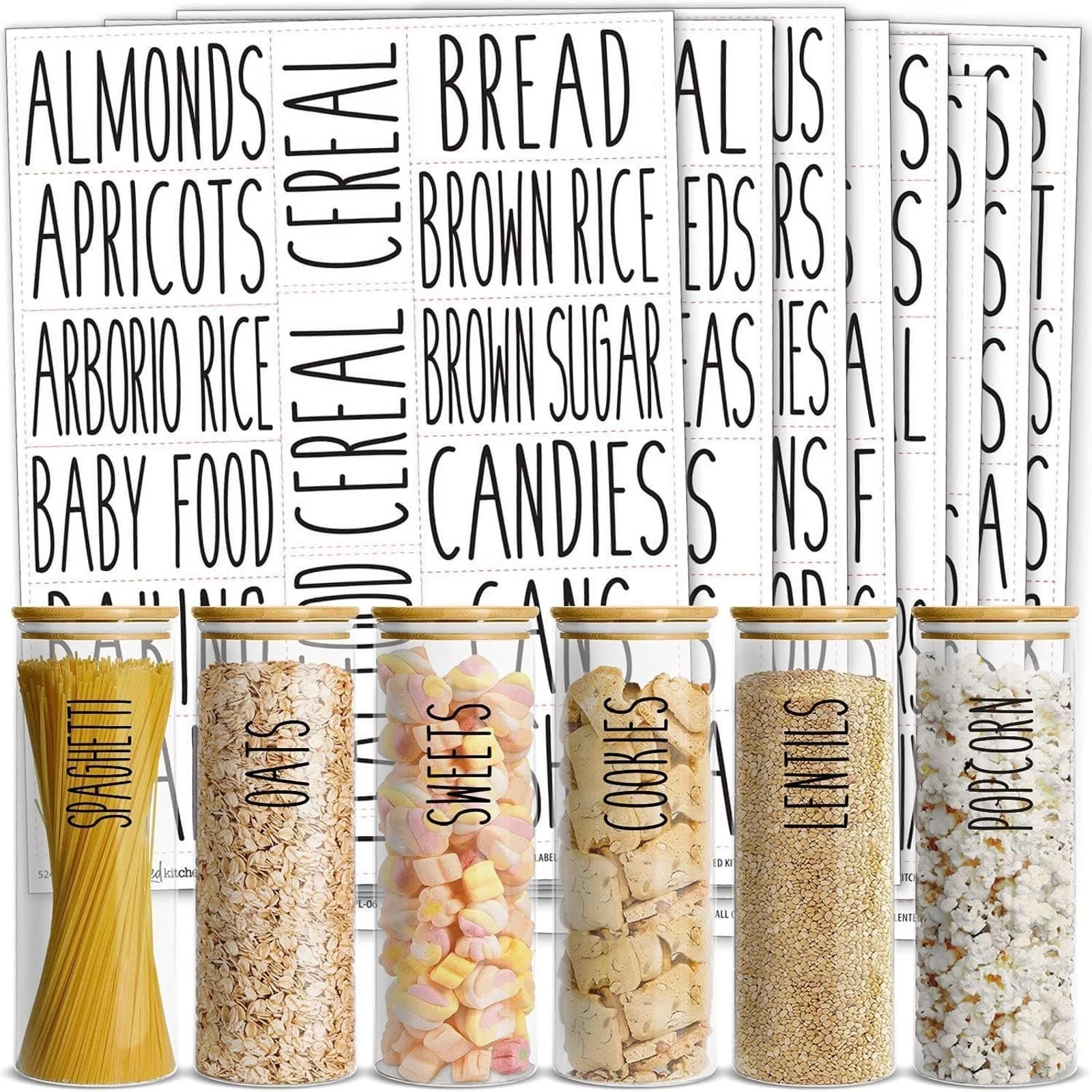 Talented Kitchen Kitchen Adhesive Labels - Waterproof Labels for Storage Bins - Pantry & Jar Stickers for Spices - Pack of 136, 2 x 3 in, Black Text on Clear Vinyl