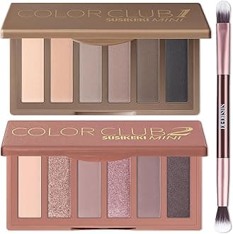 2PCS 6 Colors Mini Eyeshadow Palette Makeup with Brush Set Neutral Nude Eye Shadow Pink & Brown Matte Shimmer Make Up Pallet with Mirror Highly Pigmented Travel Size Gift Kit