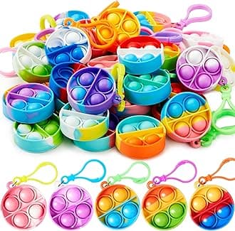 JOYIN Round Pop Fidget Keychain 30 Pack Pop Fidget Toys Bulk Party Favors for Kids 4-8,8-12 Years, Birthday Goodie Bags Stuffers Back to School Gifts for Students Classroom Prizes Sensory Toys