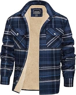 EKLENTSON Men's Winter Thick Fleece Lined Warm Plaid Flannel Shirt Jackets Casual Button Down 3 Pockets Sherpa Coats