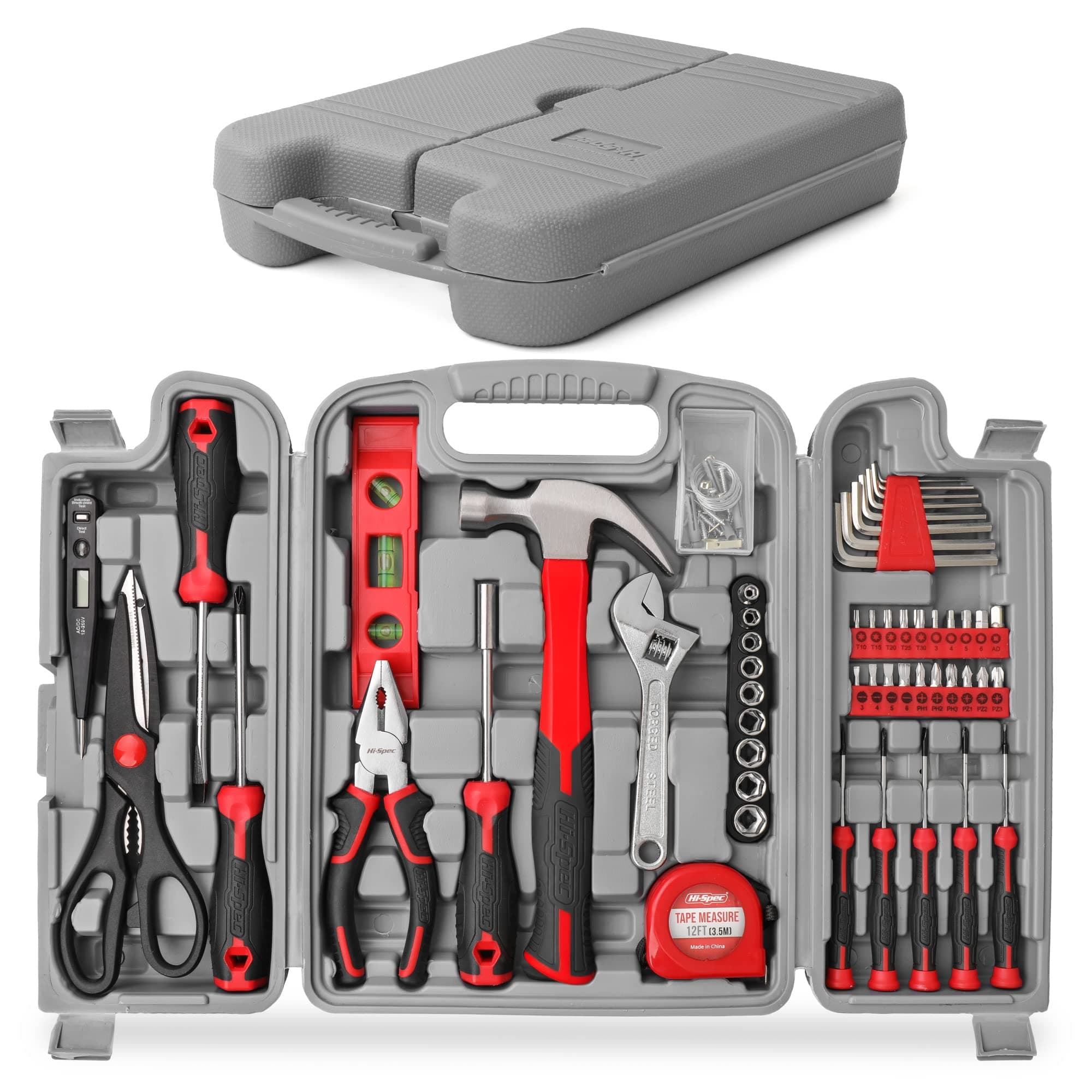 54pc Red Household Tool Kit – Essential DIY Hand Tool Set with Toolbox for Home, Garage, Office, Basic Repairs, First Apartment, New Home & Everyday Home Improvement