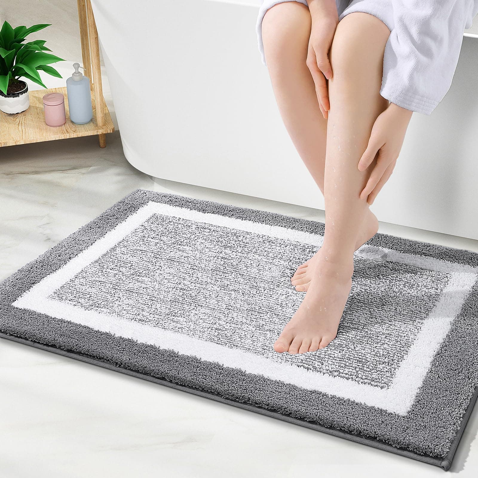 Bathroom Rugs 30x20, Extra Soft and Absorbent Microfiber Bath Mat, Non-Slip, Machine Washable, Quick Dry Shaggy Bath Carpet, Suitable for Bathroom Floor, Tub, Shower (Medium, Grey)