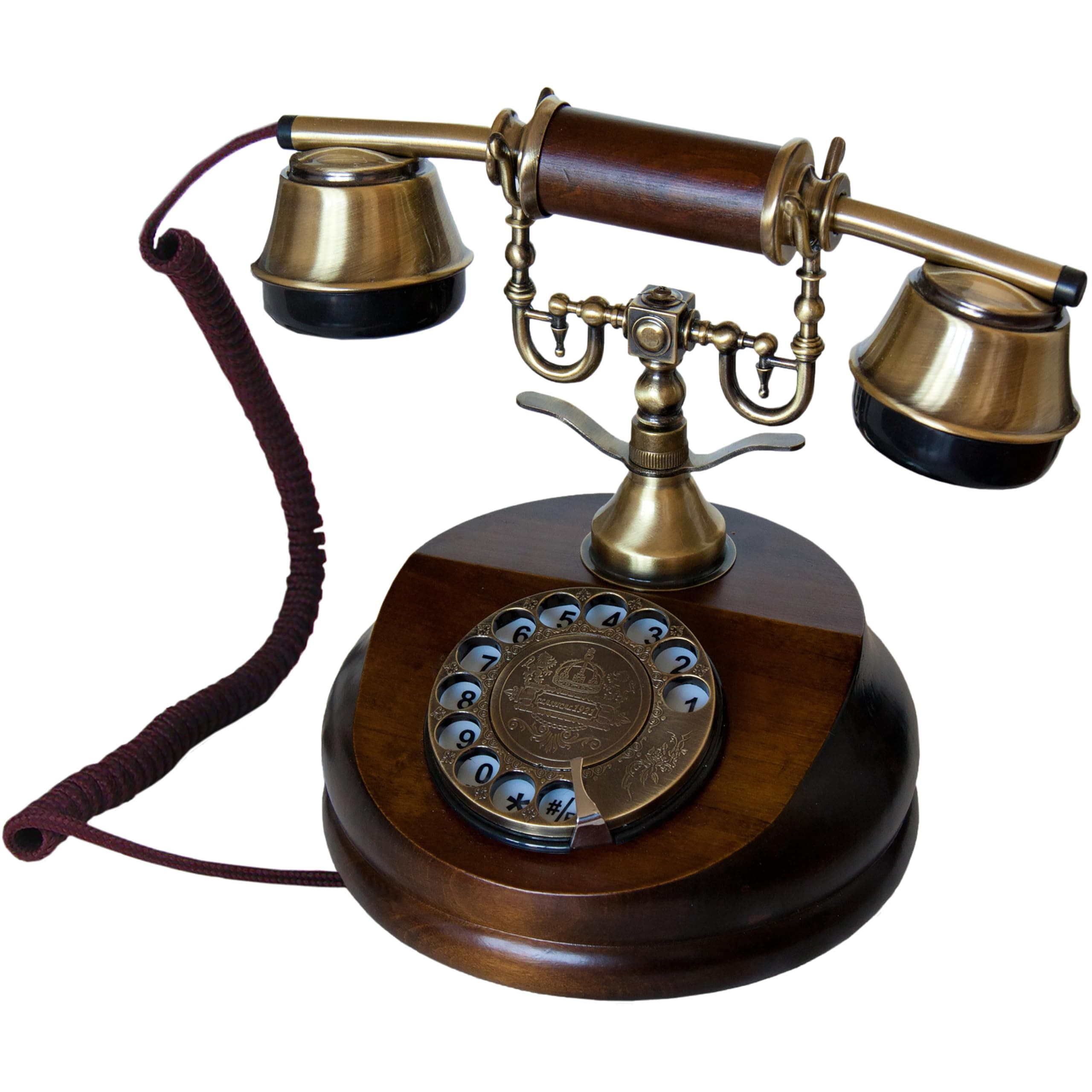 Opis 1921 Cable A: The Wooden Retro Rotary Phone Landline, an Old Style Vintage Telephone with Dial, Classic Home Phone