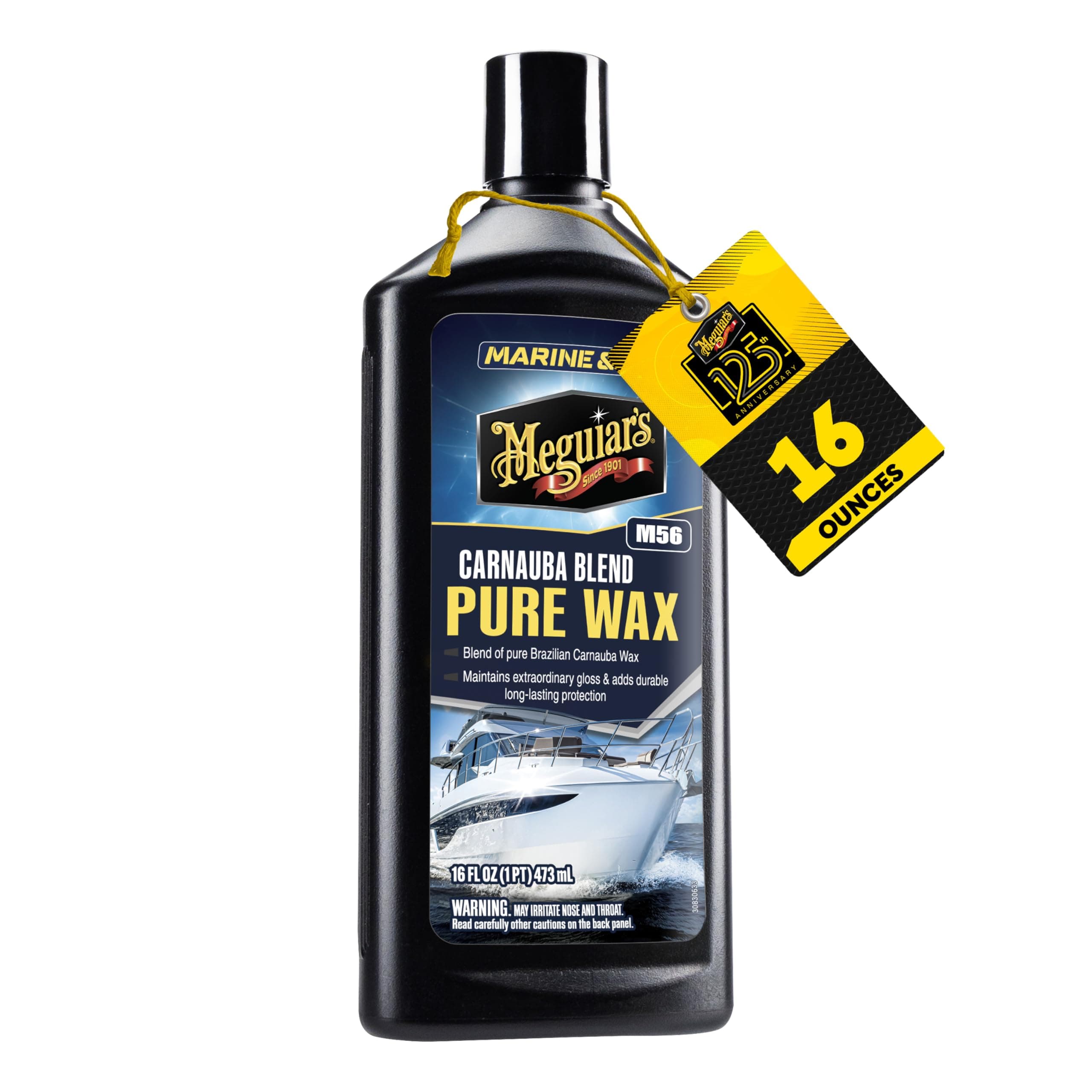 Meguiar's M5616 Marine/RV Pure Wax Carnauba Blend, Long-Lasting Liquid Wax for Protecting Gel Coat, Fiberglass, and Painted Marine/RV Finishes, 16 Oz Bottle