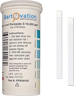 Very High Level Hydrogen Peroxide H2O2 Test Strips, 0-10,000 ppm [Vial of 50 Strips]