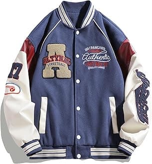 Mens Varsity Letterman Jackets: Vintage Streetwear Baseball Bomber Jacket for Men Women Casual Leather Sleeves Coat