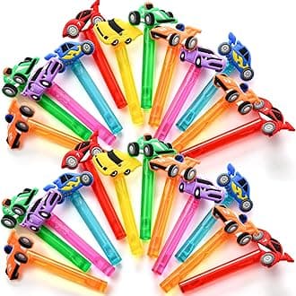 Winrayk Race Car Party Favors, 24Pcs Cars Themed Mini Bubble Wands for Kids Bubbles Bulk with Detachable Topper (6 Styles & Colors), Summer Pool Beach Birthday Supply Goody Bag Stuffer Classroom Prize