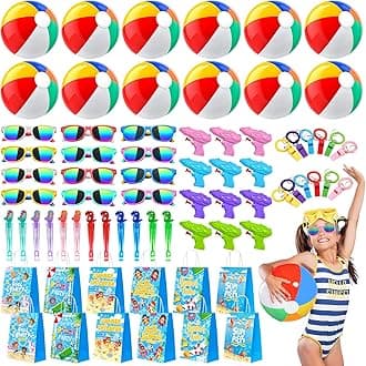 Pool Party Favors, Summer Beach Party Favors for Kids, Pool Party Decorations Supplies Including Beach Balls, Kids Sunglasses, Bubble Wands (72PCS Party Favors)