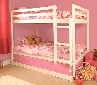 Girls Slide Storage White Wooden Bunk Bed with Pink Sliding Doors