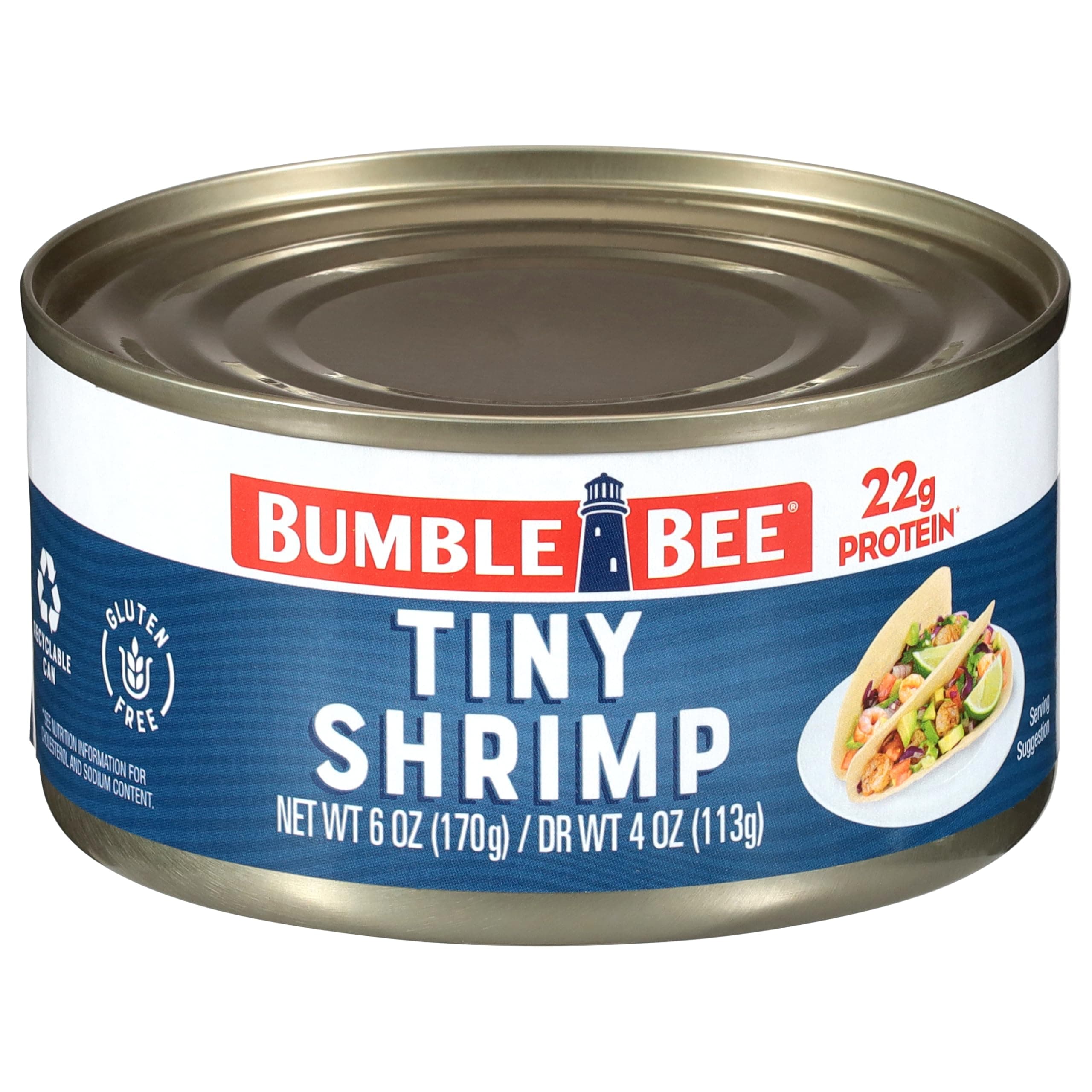 Bumble Bee Tiny Canned Shrimp, 6 oz Can (Pack of 1) - Served in Water, Cooked, Peeled, Deveined - 22g Protein per Serving - Gluten Free