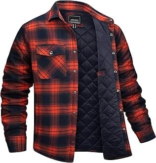 Men's Flannel Shirt Jacket Quilted Lined Plaid Coats Warm Winter Jacket Thick Button Down Coat with 5 Pockets