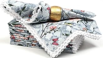 Bedding Craft Cloth Napkin, Dinner Cloth Napkins for Set Table Décor Print Cloth Napkins, Cloth Napkins Set of 12 Cloth Napkins Printed_18x18 with Lace Birds Design