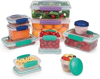 Sistema 20-Piece Food Storage Containers with Lids and Salad Dressing and Condiment Containers, Dishwasher Safe, Color May Vary