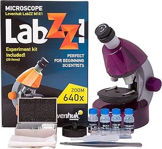 Levenhuk LabZZ M101 Amethyst 640x Portable Microscope for Kids, with LED Light, Science Kit & Colourful Book, Educational STEM Toys Set, Prepared Sample Slides, Gift Ideas for Children, 4+ Years (EN)