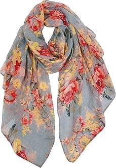 GERINLY Lightweight Scarves Fashion Flowers Print Women Cotton Wrap Scarf Head Shawl Winter Gift, B-gray, Medium