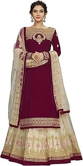 Women's Georgette Embroidery Kurta Lehenga Suit Set Stitched