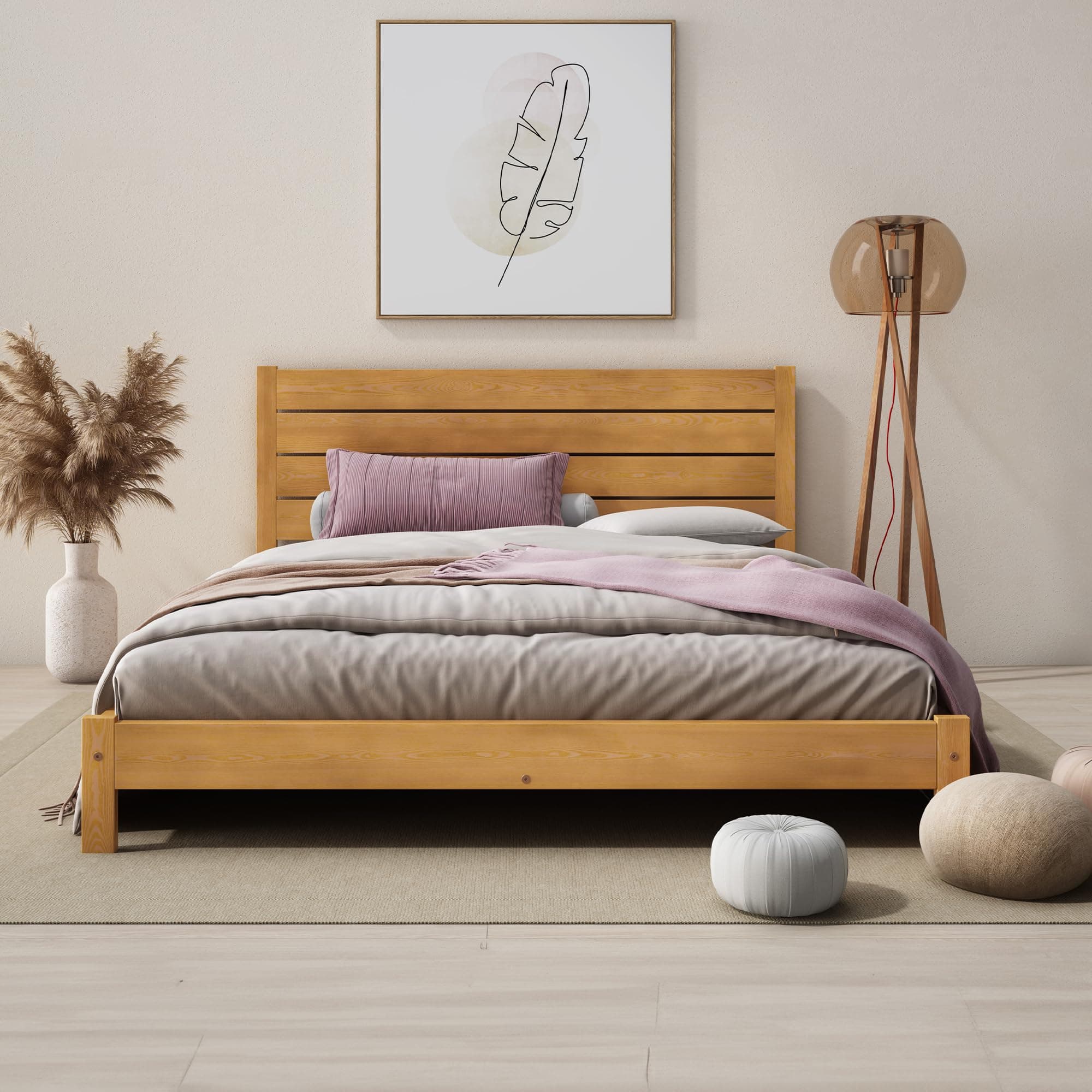 Single Bed Frame 3ft โ Solid Pine Wooden Bed Frame for Adults, F15 Easy Assemble Bed with Sturdy Slats, Comfortable Bedroom Furniture | (Alder)