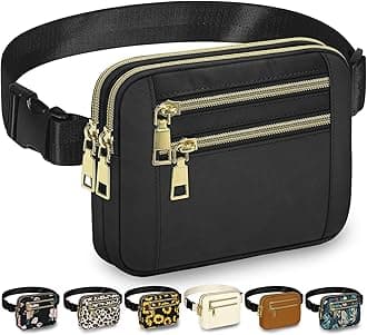 Capolo Fanny Packs for Women Fashion Waist Packs Bag with Adjustable Strap and 4 Zipper Pockets Waterproof Everywhere Crossbody Belt Bag for Workout Running Travelling, Black, Large