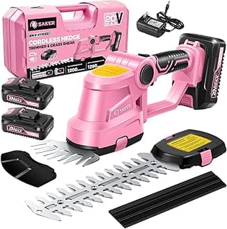 Cordless Hedge Trimmer-20V Electric Shrub Trimmer Grass Shears Handheld Grass Cutter, Hedge Shear with 2 PCS Rechargeable Battery and Charger for Garden, Lawn(Pink)
