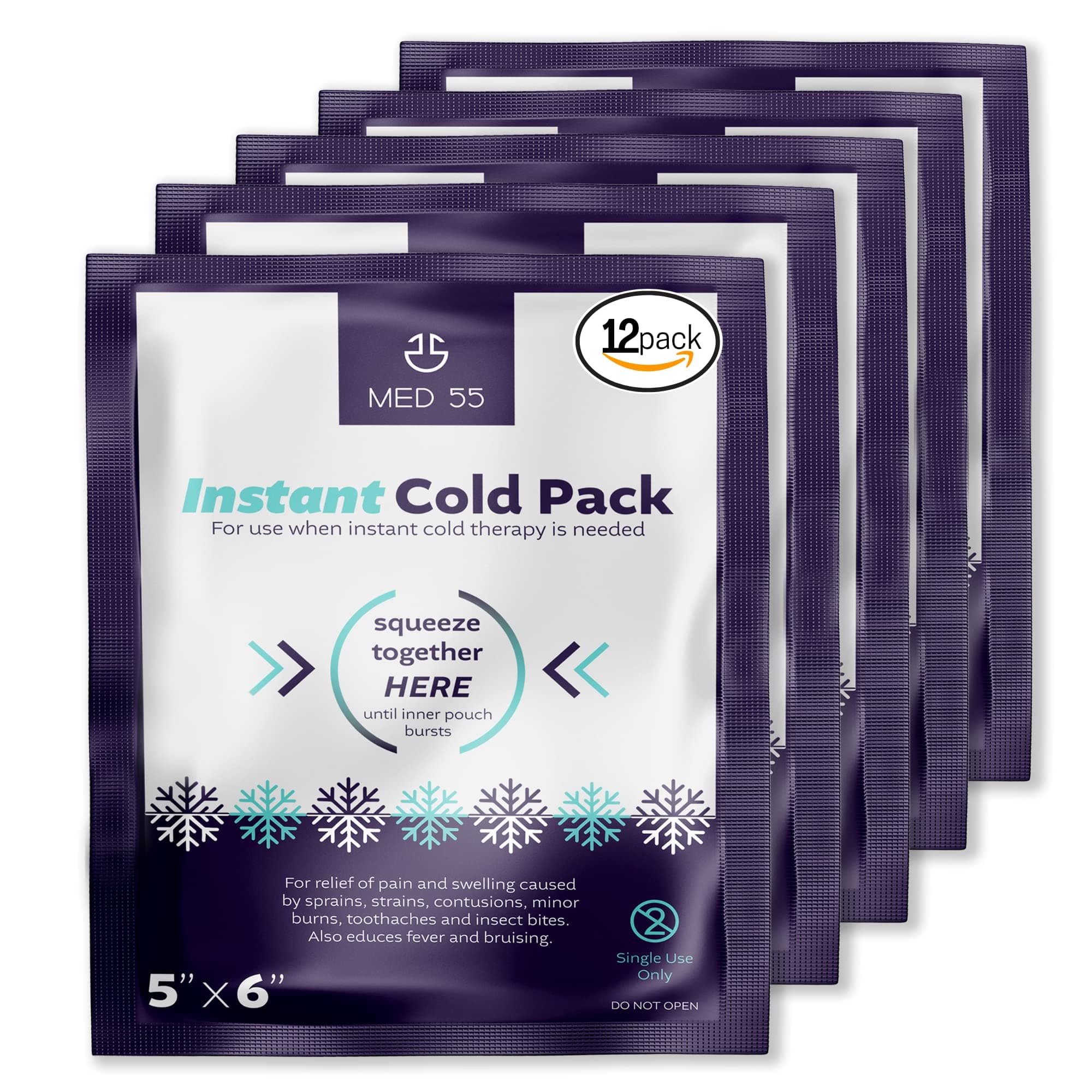 Instant Cold Packs - (5" x 6") Disposable Cold Compress Therapy Instant Ice Pack for Injuries, First Aid, Pain Relief for Tooth Aches, Swelling, Sprains, Bruises, Insect Bites (12)