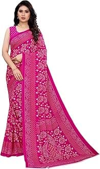 Women's Georgette Bandhani Printed Saree with Blouse Piece, Dark Pink
